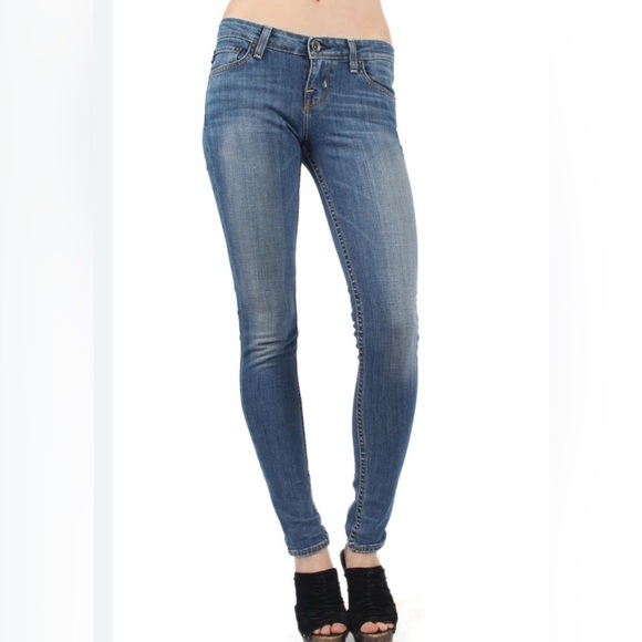 Big Star Blue Slim Jeans with Fading Medium Wash Stretch Tapered Whiskering 30 - Picture 1 of 5